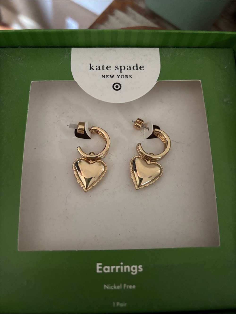 kate spade Gold Puffy Heart Hoop Earrings